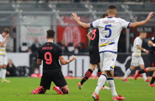 意甲-米兰3-2维罗纳暂登顶 吉鲁凯西破门卡斯蒂列霍造两球